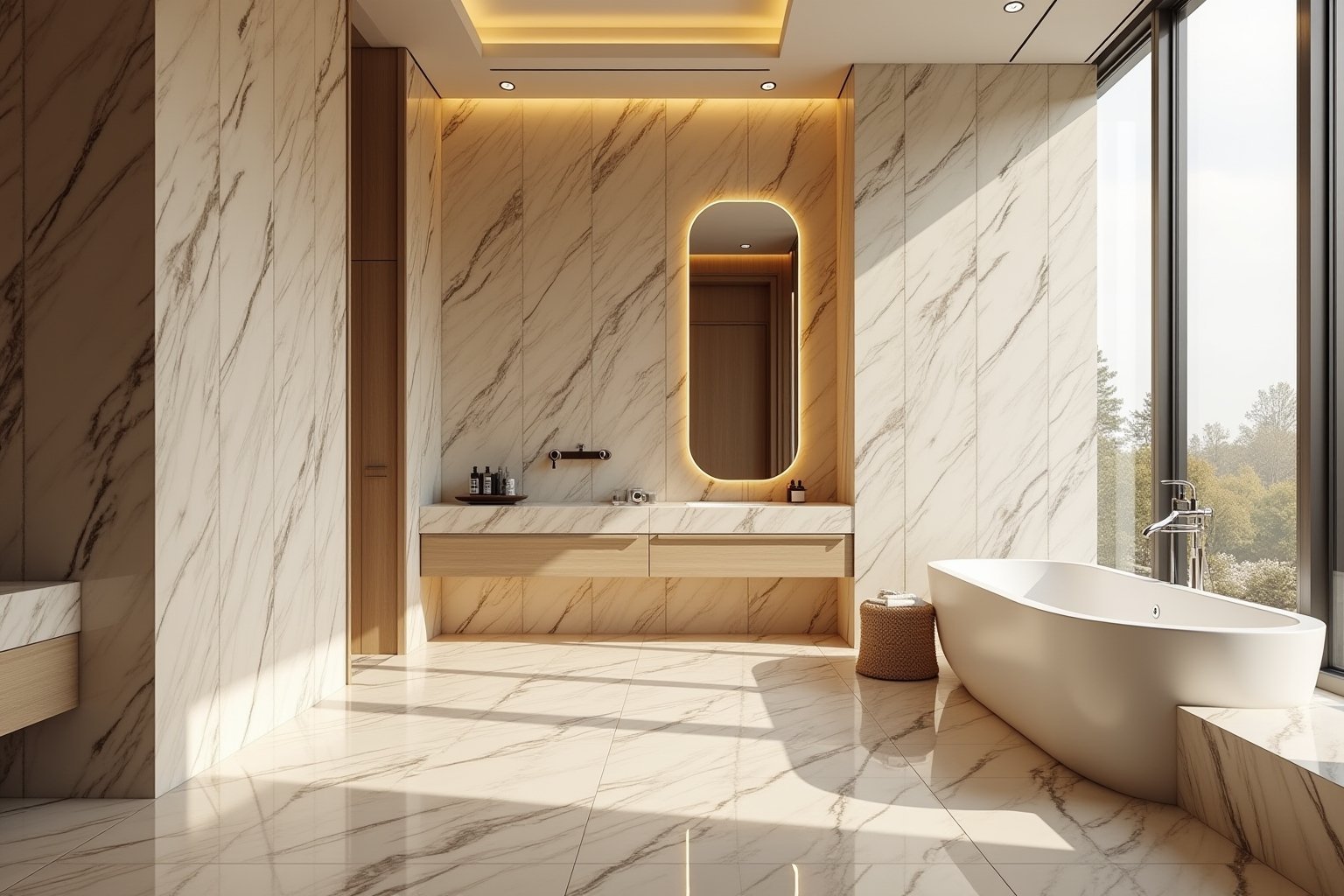 Beige marble luxury bathroom