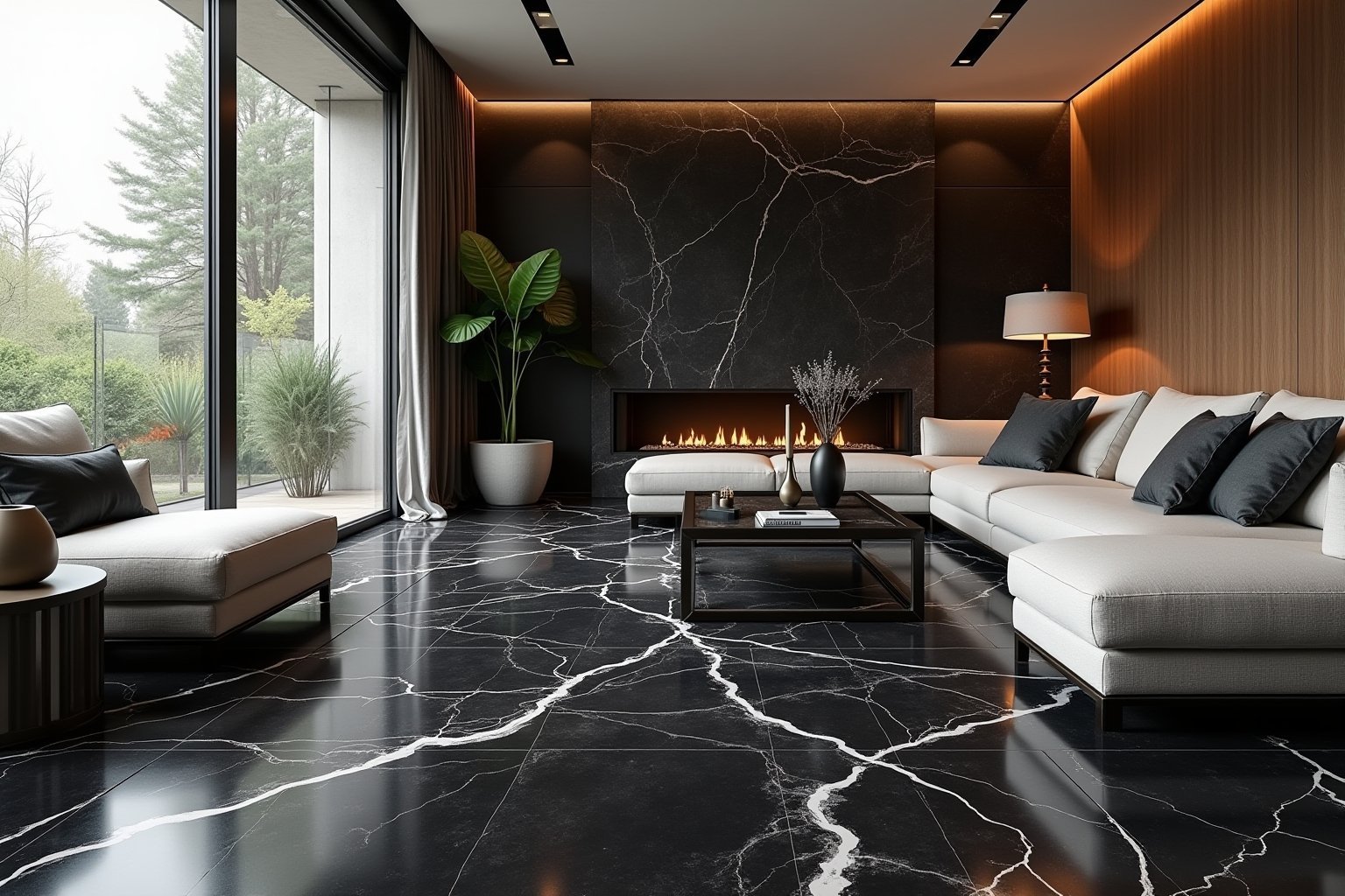 Black marble modern living room