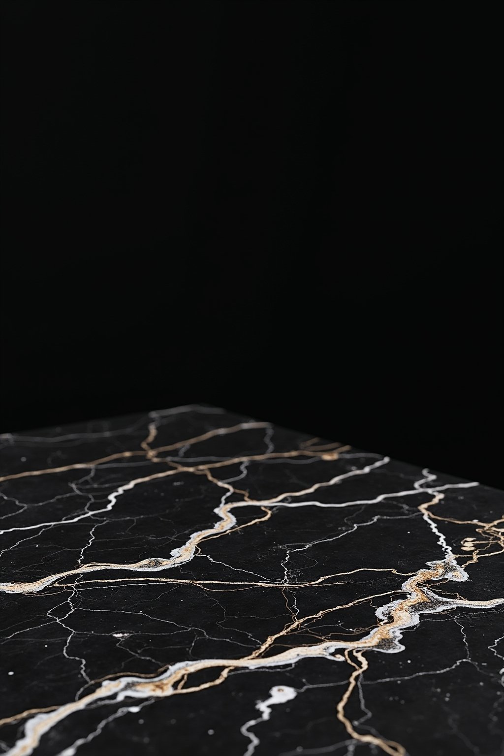 Polished black marble slab