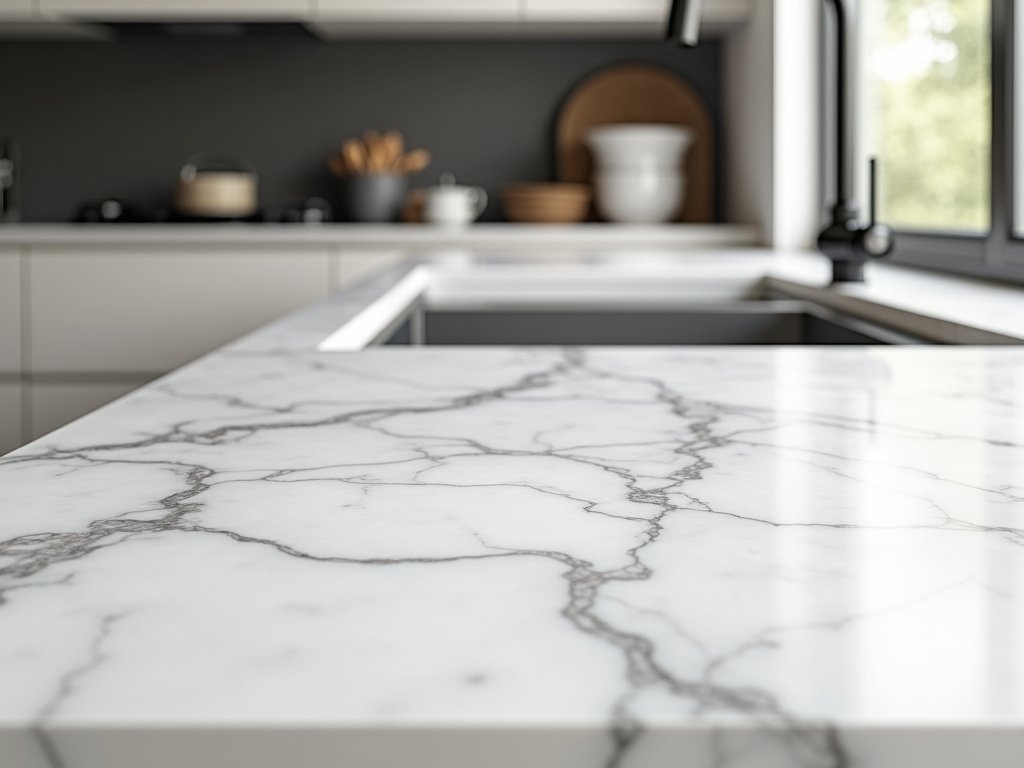 White marble kitchen countertop project