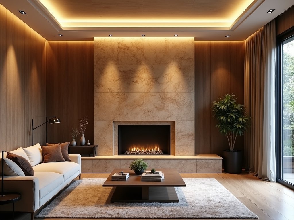 Noce travertine fireplace